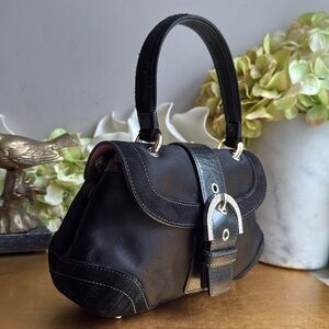 Coach Madison #8975 Mini Top Handle Bag in Black Satin and Suede and Rhinestones